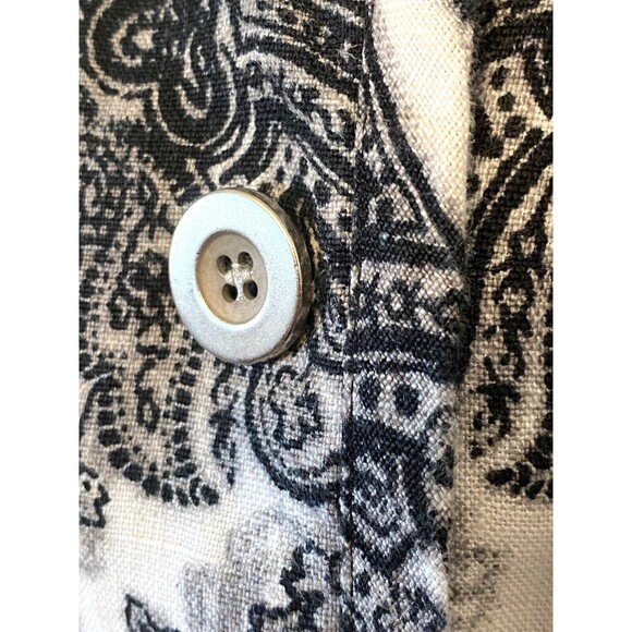CHARTER CLUB Women's M 100% LINEN Shirt Jacket Black White Floral Paisley Button - Picture 7 of 10